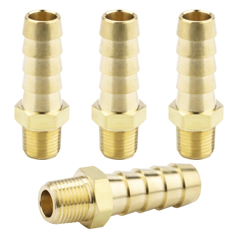 KOOTANS 4pcs Brass Hose Barb Fittings 3/8" Hose Barb to 1/8 NPT Male Thread Air Hose Fittings Brass Quick Coupler Air M Type Adapter Connector Fitting - Image 1